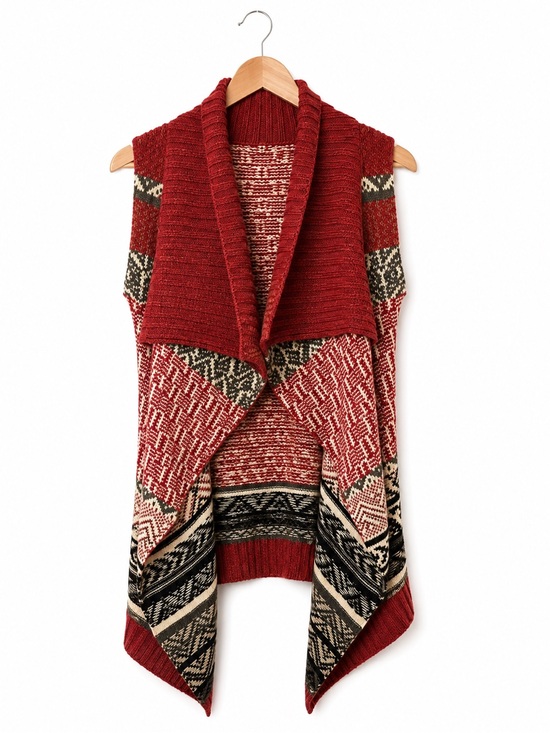 G.H. Bass & Co. Sweaters - GH Bass Cardigan sweater vest Red Aztec Southwestern Open Front Long duster S
